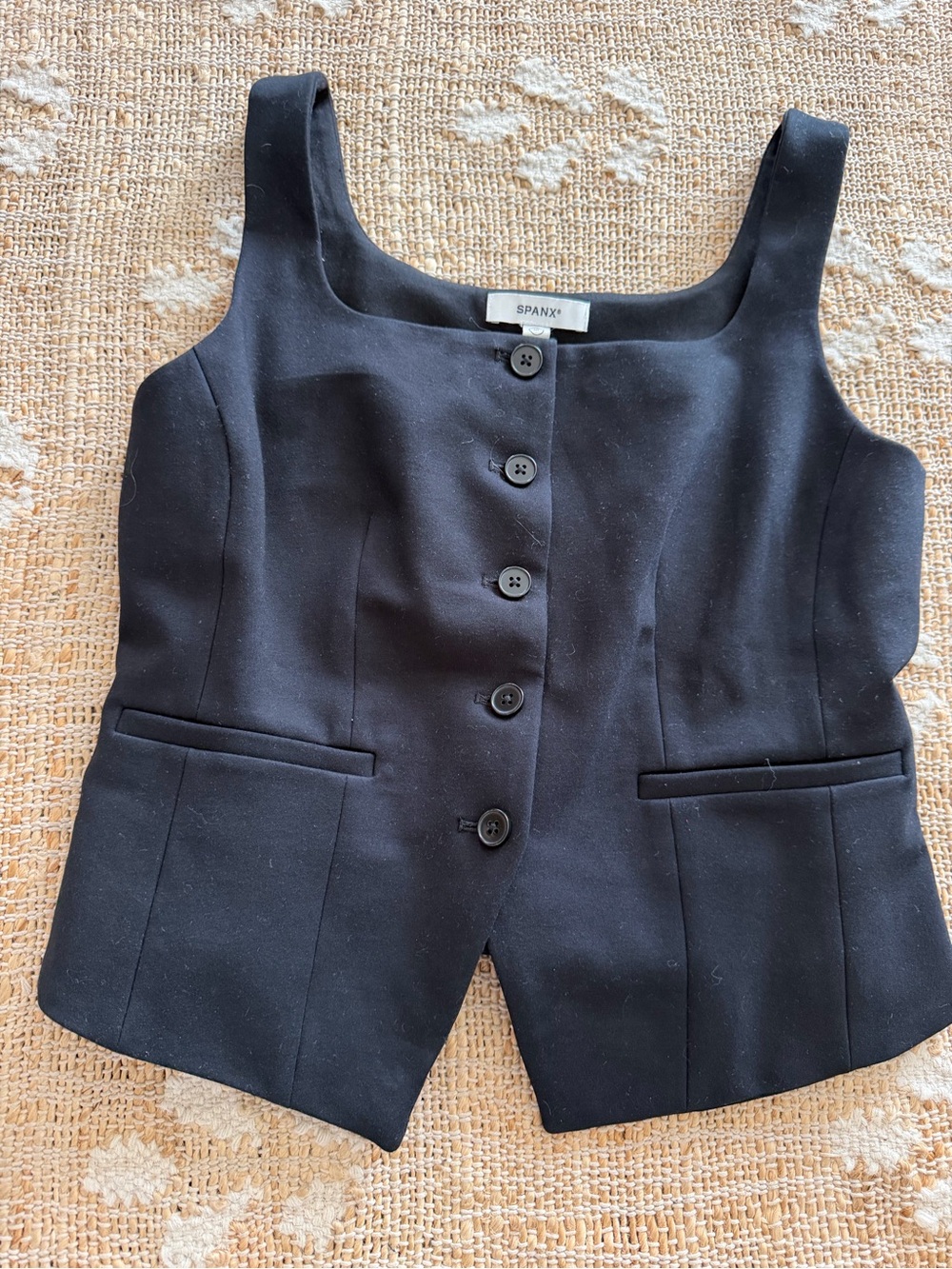 SPANX Black Button-Front Tailored Vest in Ponte